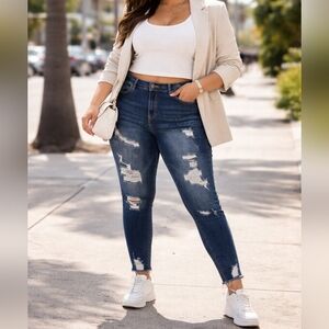 Bottoms Up Plus Size Distressed High Rise Skinny Jeans | Ankle Denim Stretch Fit